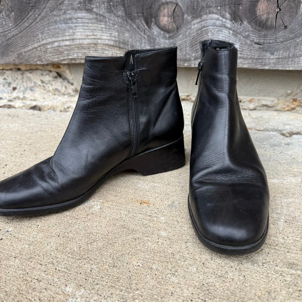 Amalfi Ankle Boots Leather Square Toe 90s Minimalist Women‎ 7 B Black
